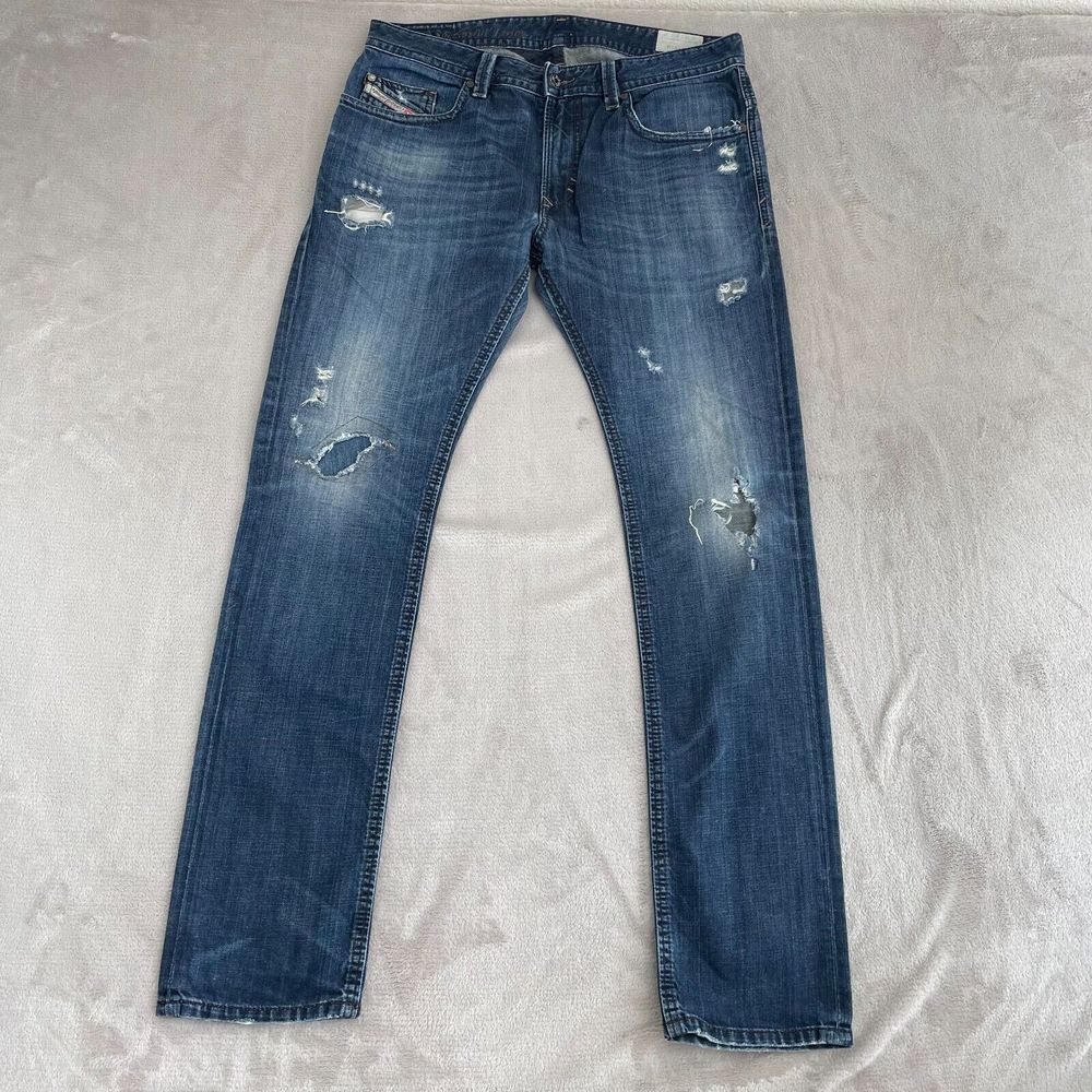 Diesel Thavar Jeans Men 34x33 (Tag 33) Blue 08351 Slim Skinny Distressed Grunge
